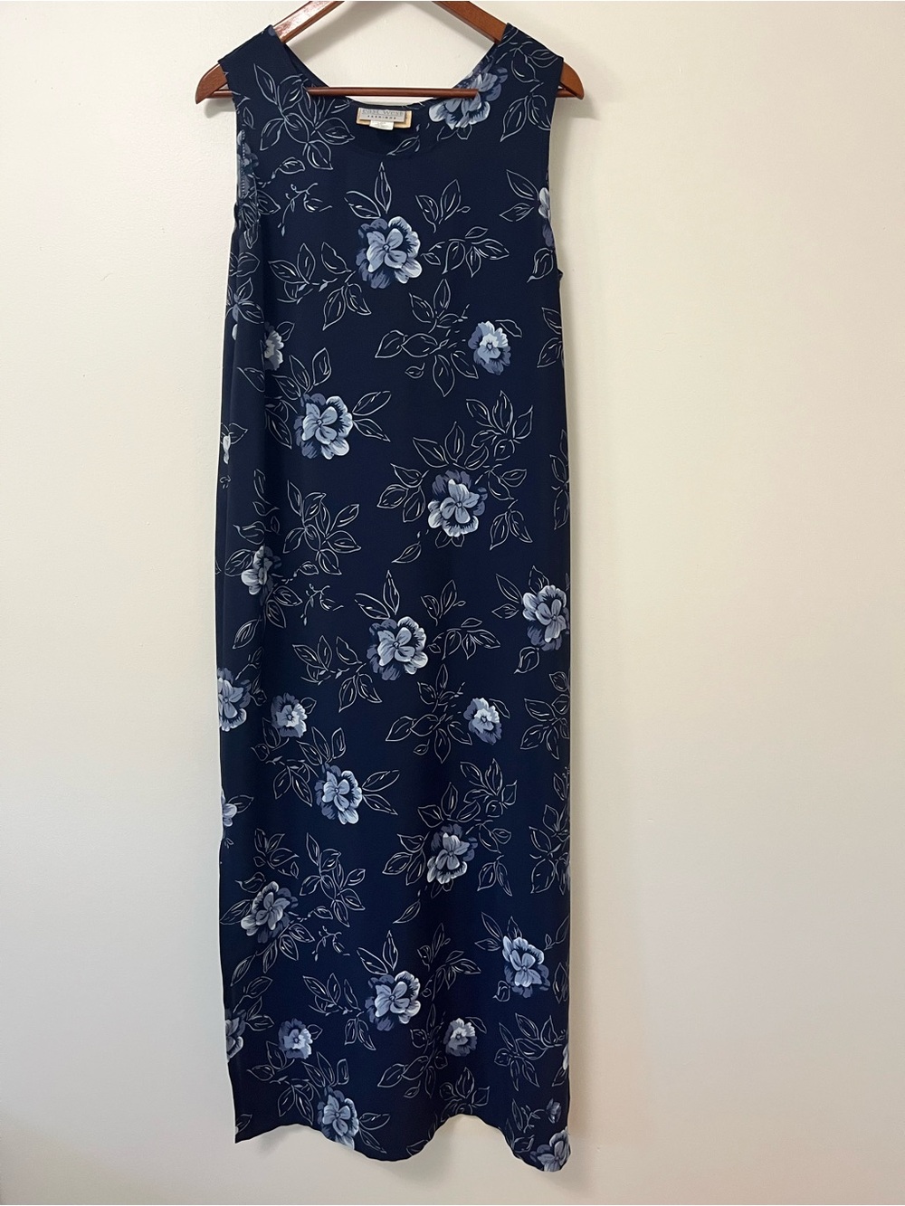 East West Floral Navy Maxi Skirt Dress with Light Blue Bloom Print